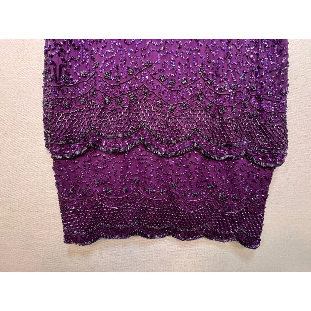 Brilliante By J.A Silk Formal Midi Shift Dress Size 1X Purple Sequin - Picture 5 of 13